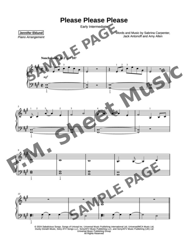 Please Please Please (Early Intermediate Piano) By Sabrina Carpenter